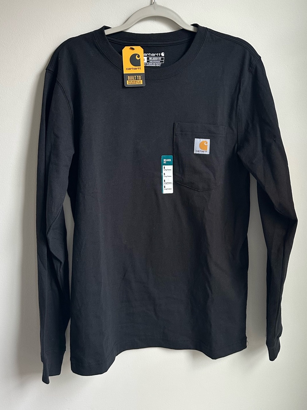 New Carhartt Black Relaxed Fit Heavyweight Long Sleeve Pocket T-Shirt Size S